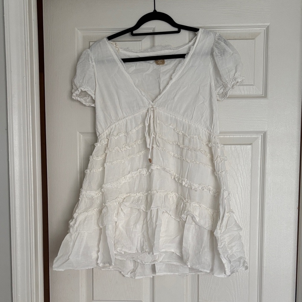 White Boho Ruffle Free People mini dress